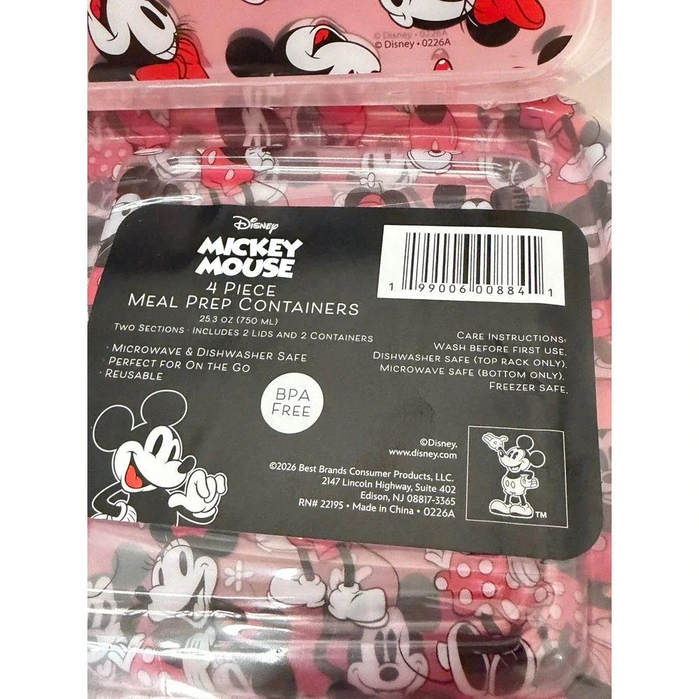Disney Mickey Minnie Mouse Meal Prep Containers 8pc Set BPA Free Pink Red New